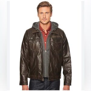 LEVI’S Faux Leather Trucker Jacket Fleece Lining Small